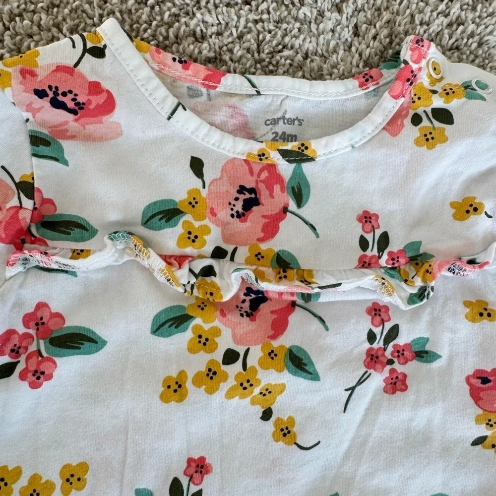 Carter’s Baby Girl Floral Long-Sleeve Ruffle Bodysuit Spring - Size 24 Months